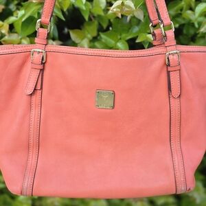 Authentic MCM Orange/Coral Leather Tote Shoulder. There